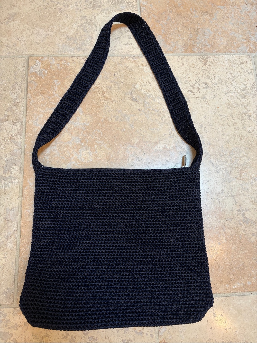 The Sak Navy Blue Soft Crochet Knit Double Handle Shoulder Bag